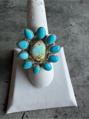 Sonoran Gold & Sleeping Beauty Turquoise Cluster Statement Ring - Adjustable